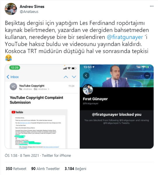 Kaynaksız ve izinsiz röportaj kullanan TRT Spor Müdürü Fırat Günayer'in videosu yayından kaldırıldı! - Resim : 1