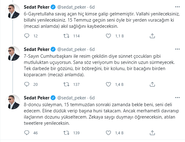 Sedat Peker'den Soylu'ya 'rest': İstediğin kişilerin desteğini al, hiçbiri benim destek aldığım yerden büyük değil - Resim : 3