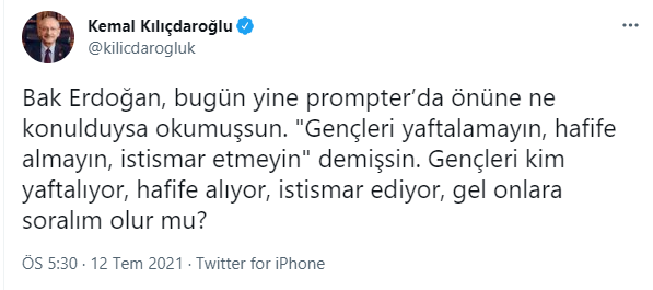 Erdoğan'ın 'gençleri yaftalıyorlar' sözlerine Kılıçdaroğlu'ndan jet yanıt: Prompterdan hikaye okuma... - Resim : 2