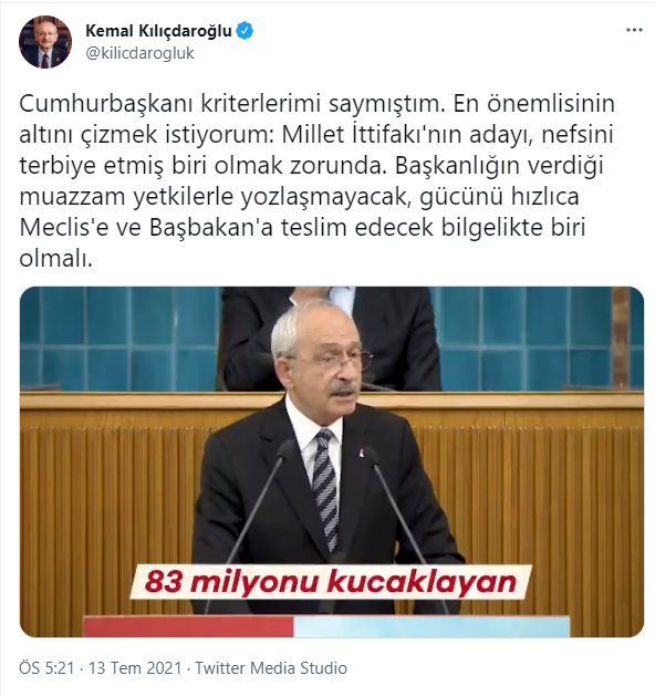 Kılıçdaroğlu'ndan bir 'cumhurbaşkanlığı' açıklaması daha: Millet İttifakı'nın adayı... - Resim : 1