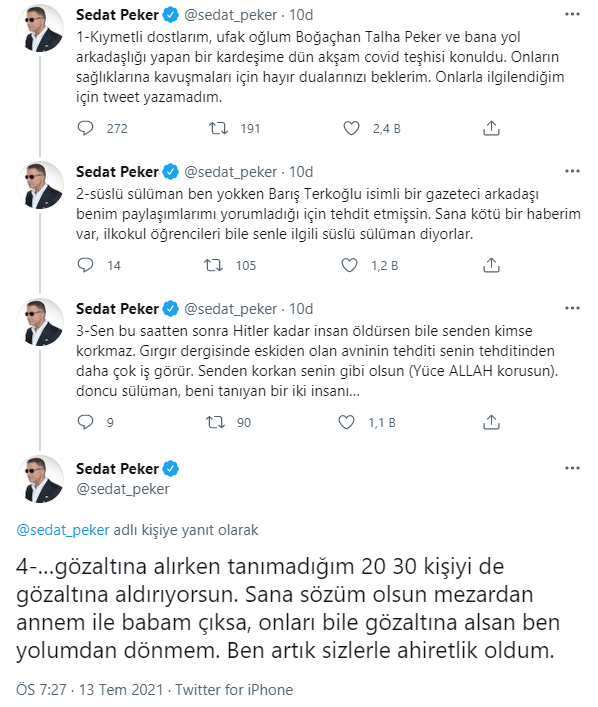 Günlerdir süren sessizliğini bozdu! Sedat Peker'den peş peşe paylaşımlar - Resim : 1