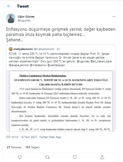 Ekonomist Uğur Gürses'ten tedavüle çıkacak banknotlar hakkında çarpıcı yorum - Resim : 1