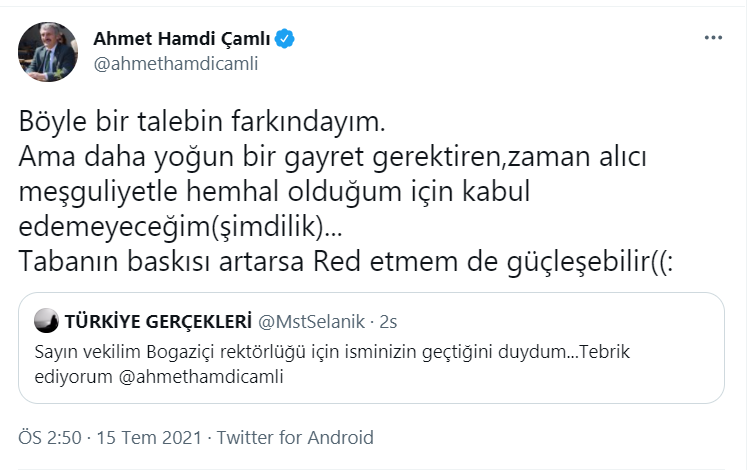 AKP'li Yeliz 'Boğaziçi rektörlüğü' esprisini ciddiye alırsa: Böyle bir talebin farkındayım - Resim : 1