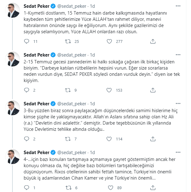 Saat vermişti: Sedat Peker'den bomba 15 Temmuz paylaşımları - Resim : 1