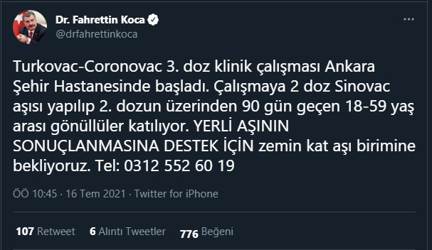 Fahrettin Koca, Turkovac için gönüllüler arıyor! - Resim : 1