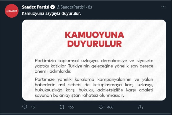 Saadet Partisi'nden 'Karamollaoğlu istifa edecek' iddiasına jet açıklama - Resim : 1