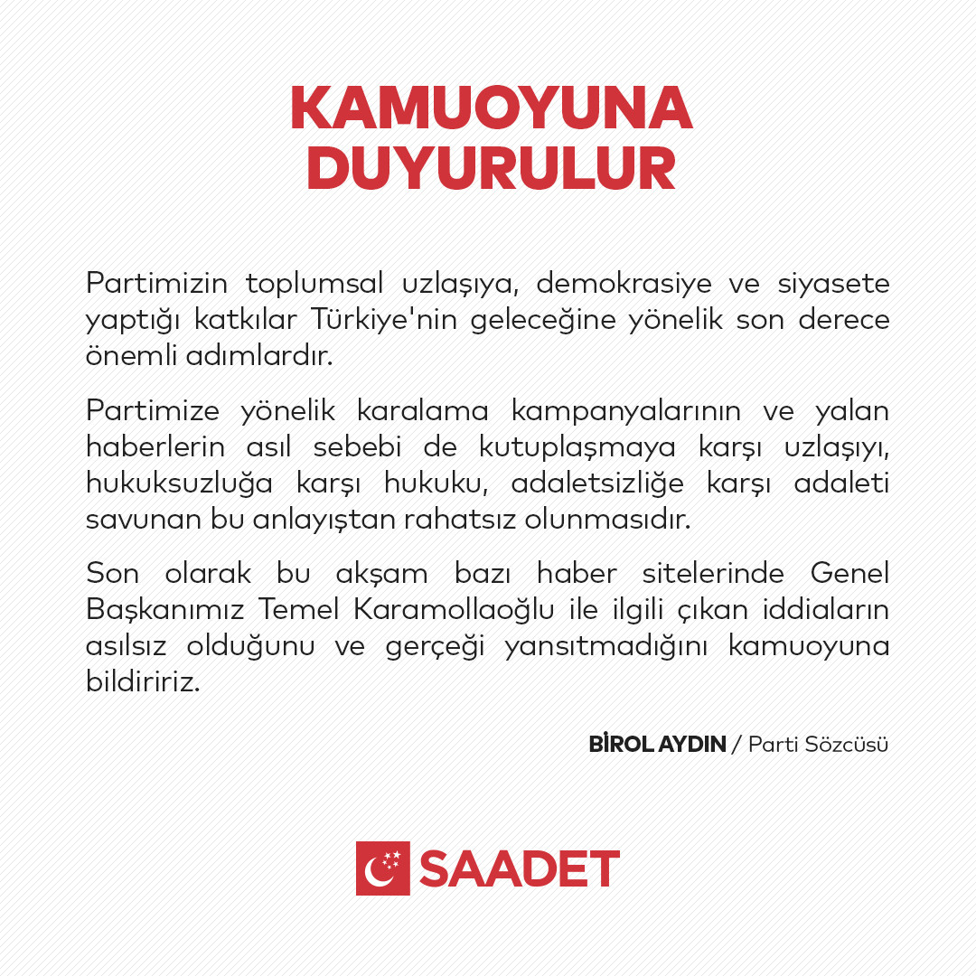 Saadet Partisi'nden 'Karamollaoğlu istifa edecek' iddiasına jet açıklama - Resim : 2