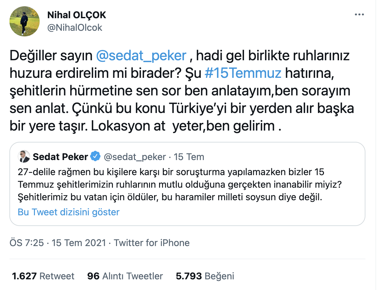 Sedat Peker ve Nihal Olçok arasında sosyal medyayı sallayan sohbet! - Resim : 3