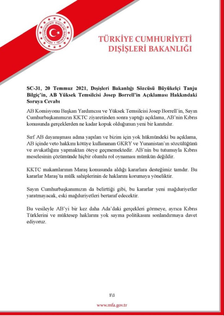 Dışişleri Bakanlığı'ndan AB Komisyonu'na KKTC tepkisi - Resim : 1