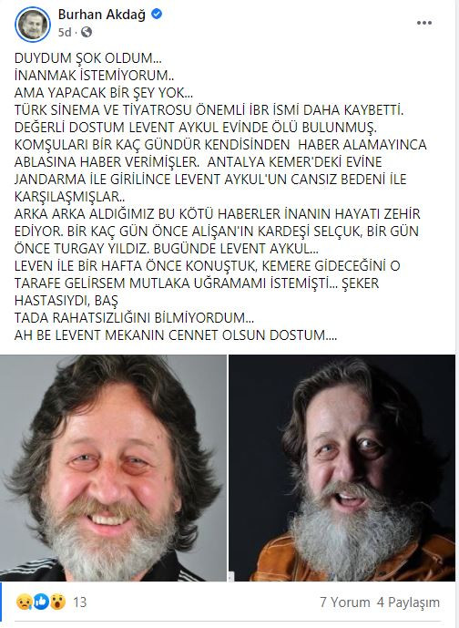 Tiyatrocu Levent Aykul evinde ölü bulundu - Resim : 1