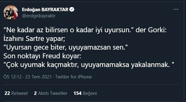 Eski bakan Erdoğan Bayraktar'ın tweeti ortalığı karıştırdı: Erdoğan'ı mı kast etti? - Resim : 1