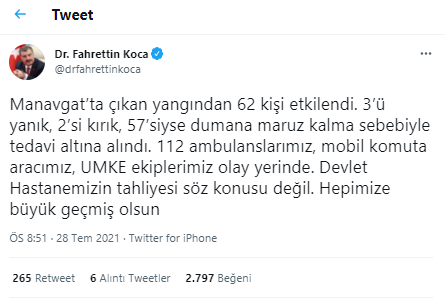 Fahrettin Koca'dan Manavgat'taki orman yangını hakkında açıklama - Resim : 1