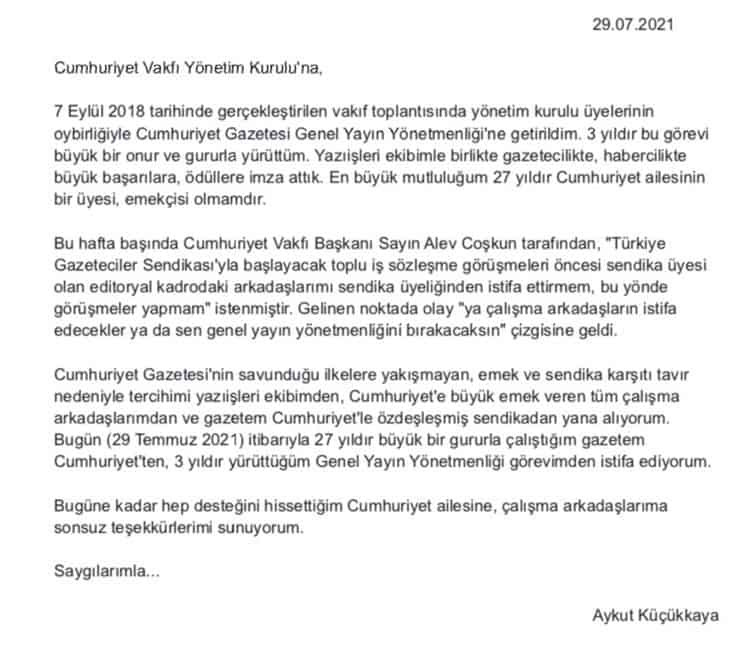 Cumhuriyet Genel Yayın Yönetmeni Aykut Küçükkaya istifa etti - Resim : 1