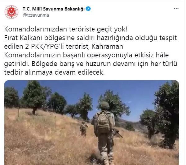 Milli Savunma Bakanlığı: Saldırı hazırlığındaki 2 terörist etkisiz hale getirildi - Resim : 1