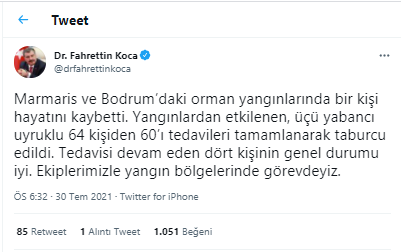 Fahrettin Koca Manavgat yangında yaralananların son durumunu açıkladı - Resim : 1