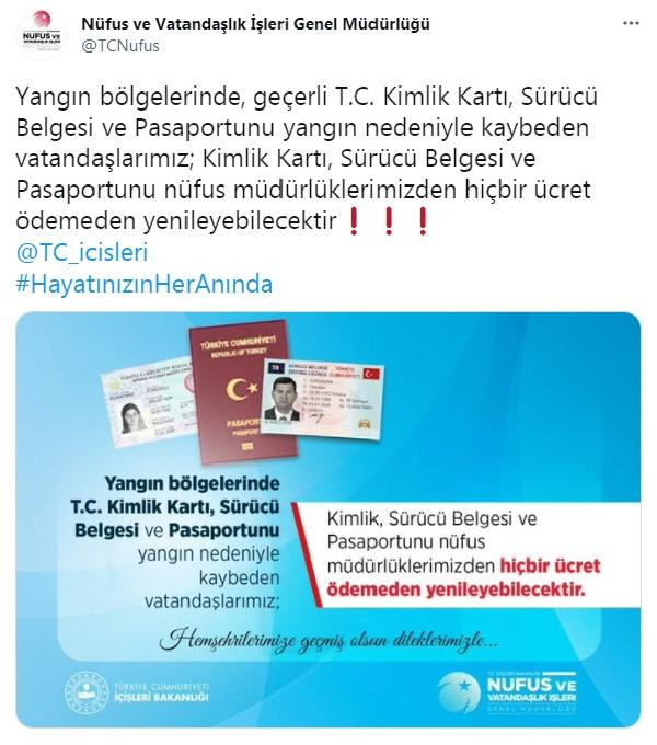 Yangında kimlik kartı, sürücü belgesi ve pasaportunu kaybedenler ücretsiz yenileyebilecek - Resim : 1