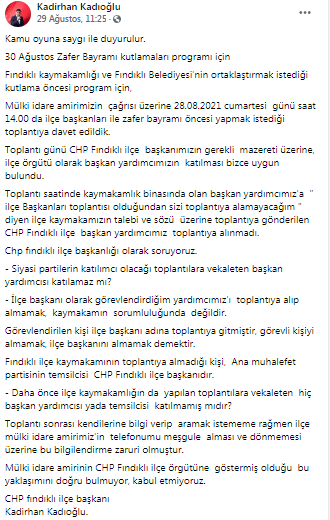 Kaymakam, parti ilçe başkanlarının çağrıldığı toplantıya CHP ilçe başkan yardımcısı alınmadı - Resim : 1