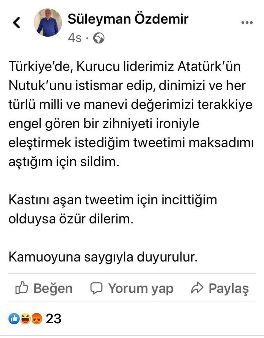 AKP'li başkan, skandal 'Nutuk' paylaşımına tepkiler çığ gibi büyüyünce bakın ne yaptı - Resim : 1