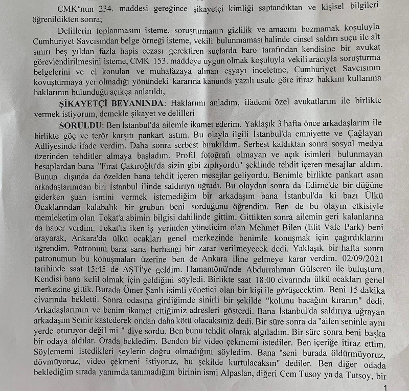 Ahmet Çakmak'ın ifadesi ortaya çıktı: Ülkü Ocakları Genel Merkezi'nde tehdit edildim! - Resim : 1