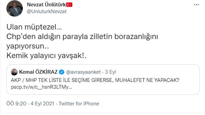 MHP Genel Başkan Yardımcısı'ndan Avrasya Araştırma sahibi Kemal Özkiraz'a şok küfürler! - Resim : 1