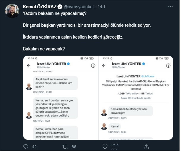 MHP Genel Başkan Yardımcısı'ndan Avrasya Araştırma sahibi Kemal Özkiraz'a şok küfürler! - Resim : 3