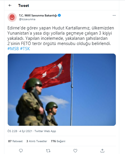 Milli Savunma Bakanlığı: Yunanistan'a geçmeye çalışan 2'si FETÖ üyesi 3 kişi yakalandı - Resim : 1