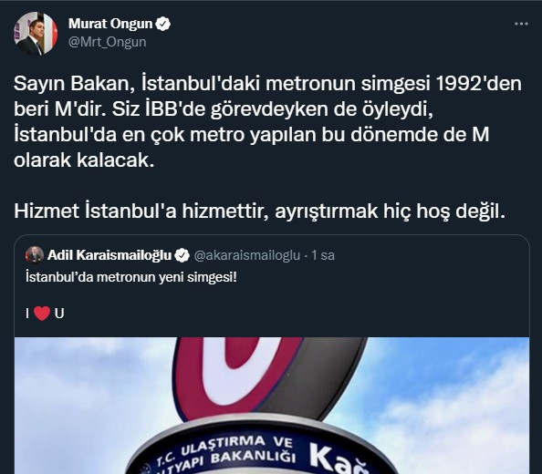 Bakan yeni Metro simgesini paylaştı, Murat Ongun karşı çıktı: Simge aynı kalacak! - Resim : 2