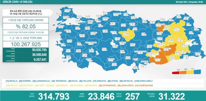 Türkiye'de koronavirüsten 257 kişi daha hayatını kaybetti! 23 bin 846 yeni vaka var - Resim : 1