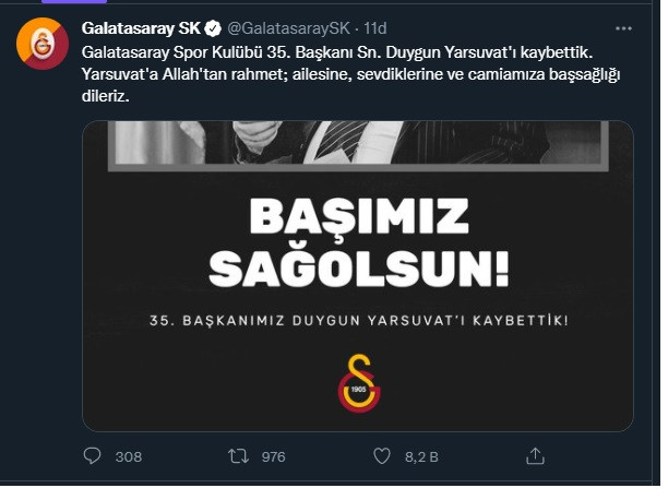 Duygun Yarsuvat'ın ölümü ardından Galatasaray'dan ilk açıklama - Resim : 1