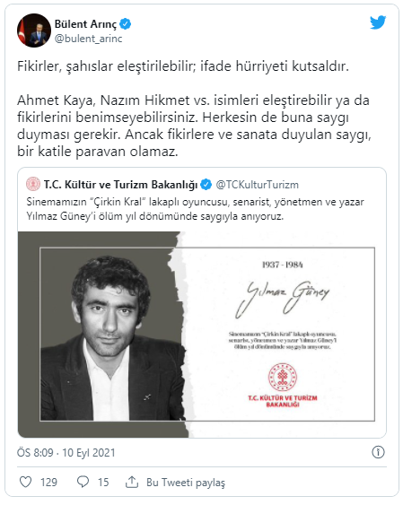 Bakanlığa tepki gösterdi: Bülent Arınç'ın Yılmaz Güney rahatsızlığı - Resim : 1