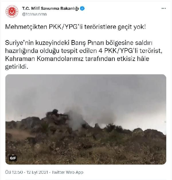 Milli Savunma Bakanlığı: 4 PKK/YPG'li terörist etkisiz hale getirildi - Resim : 1