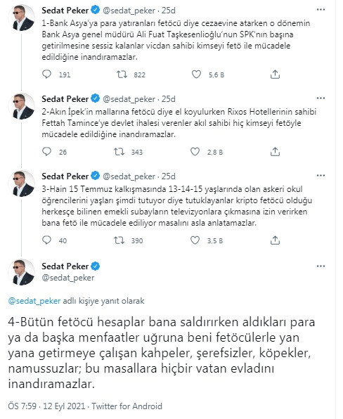 Sedat Peker'den Ali Fuat Taşkesenlioğlu ve Fettah Tamince göndermeli FETÖ paylaşımı - Resim : 1