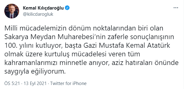 Kılıçdaroğlu'ndan Sakarya Meydan Muharebesi zaferinin yıldönümünde anlamlı paylaşım - Resim : 1