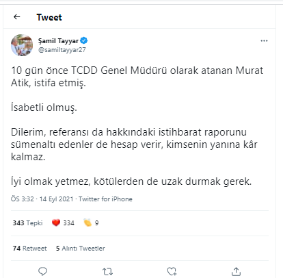 AKP'den TCDD Genel Müdürü Murat Atik'in istifasına ilk yorum - Resim : 1