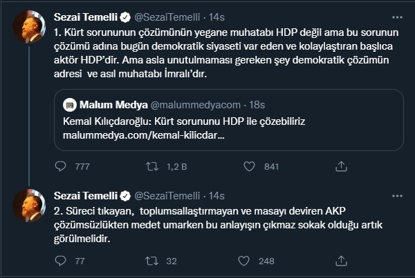 HDP'li Sezai Temelli’den Kılıçdaroğlu’na 'Kürt Sorunu’nda çözümün adresi İmralı’dır' yanıtı - Resim : 1