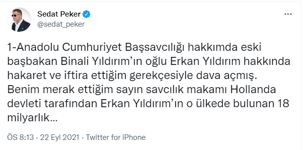 Sedat Peker sessizliğini 'Erkam Yıldırım' ile bozdu: 'Yeni bir mecraya geçeceğiz' - Resim : 1