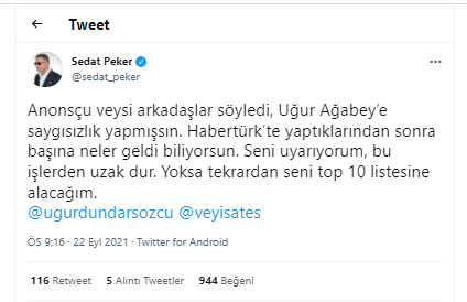 Sedat Peker: Seni uyarıyorum, yoksa tekrar top 10 listesine alacağım - Resim : 1