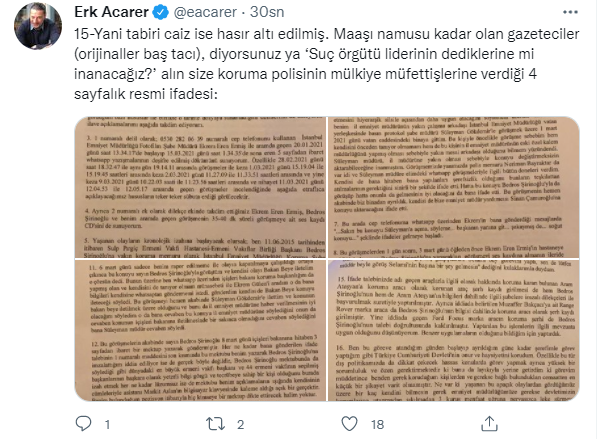 BAE izin vermedi, Sedat Peker'in iddiaları Erk Acarer'in hesabından paylaşıldı: 'Bunu ısınma kabul edin' - Resim : 6