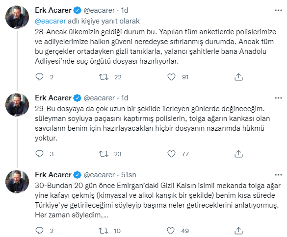BAE izin vermedi, Sedat Peker'in iddiaları Erk Acarer'in hesabından paylaşıldı: 'Bunu ısınma kabul edin' - Resim : 13