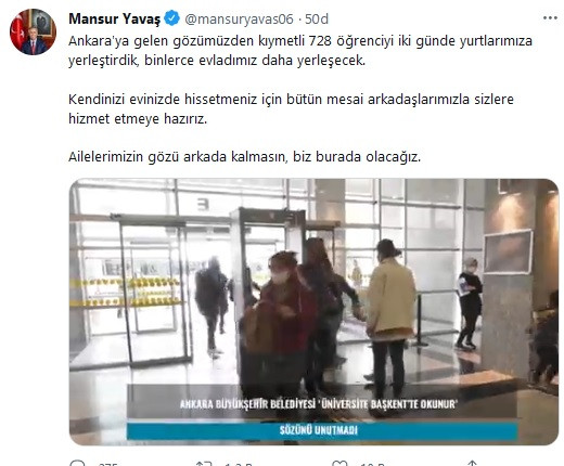 Mansur Yavaş duyurdu! İşte Ankara'da 2 günde yurtlara yerleştirilen öğrenci sayısı - Resim : 1