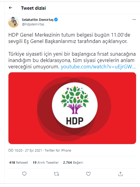 Selahattin Demirtaş, HDP'nin deklarasyonu hakkında kararını açıkladı - Resim : 1