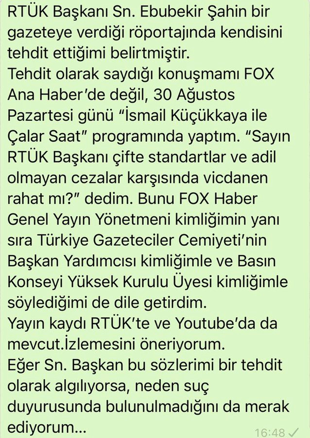 FOX Haber Genel Yayın Yönetmeni Doğan Şentürk'ten Ebubekir Şahin'e 'tehdit' yanıtı - Resim : 1