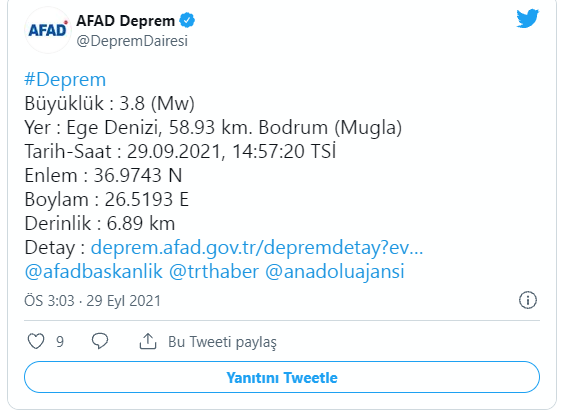Muğla Bodrum açıklarında deprem: AFAD büyüklüğünü açıkladı - Resim : 1