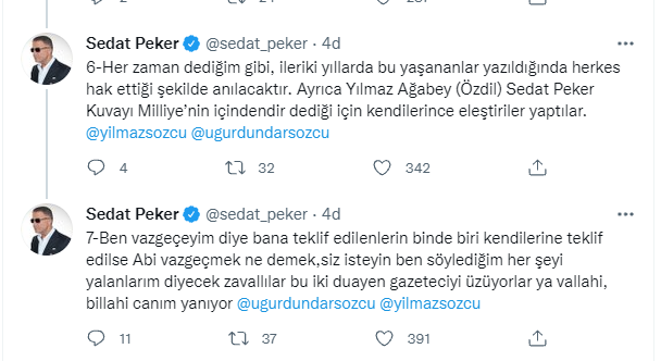 Sedat Peker'den Uğur Dündar'ın açıklamalarına yanıt: 'Örnek alınacak bir insan değilim' - Resim : 3