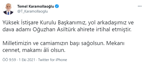 Temel Karamollaoğlu'ndan 'Oğuzhan Asiltürk' paylaşımı - Resim : 1