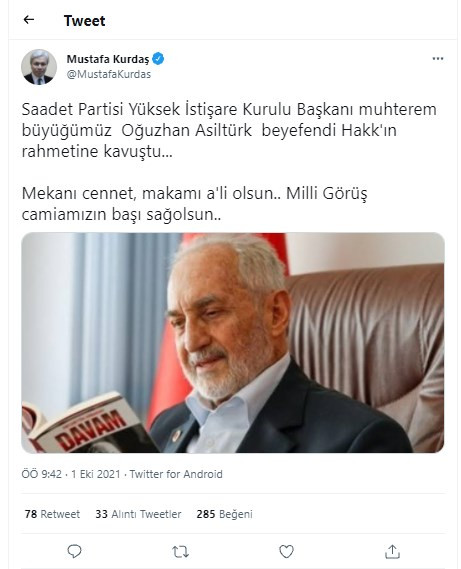 Saadet Partisi Yüksek İstişare Kurulu Başkanı Oğuzhan Asiltürk hayatını kaybetti - Resim : 2