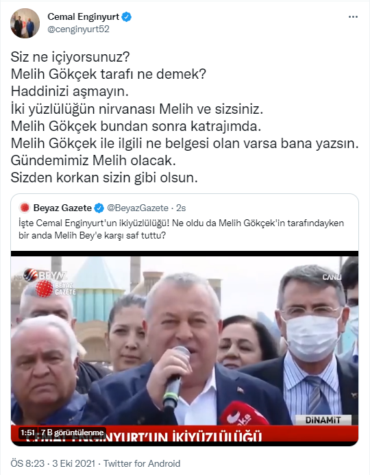 Cemal Enginyurt'tan Gökçeklerin kanalı Beyaz TV'nin kendisi hakkında yaptığı habere sert tepki! - Resim : 1