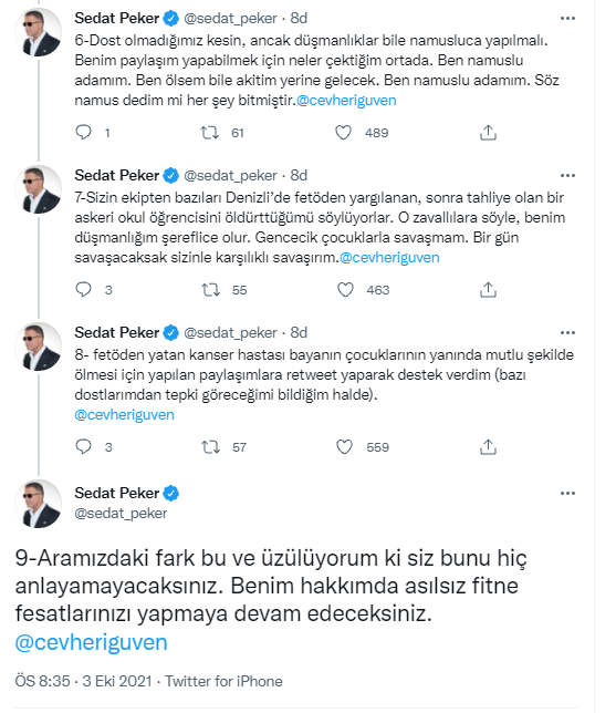 BAE'nin yasak getirdiği öne sürülmüştü: Sedat Peker'den tweet yağmuru - Resim : 2