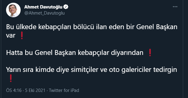 Ahmet Davutoğlu'ndan Bahçeli'ye kebapçı yanıtı: 'Simitçiler ve oto galericiler tedirgin' - Resim : 1