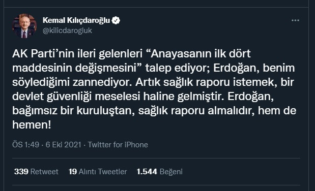 Kılıçdaroğlu-Erdoğan arasında anayasa polemiği: CHP lideri sağlık raporu istedi! - Resim : 1